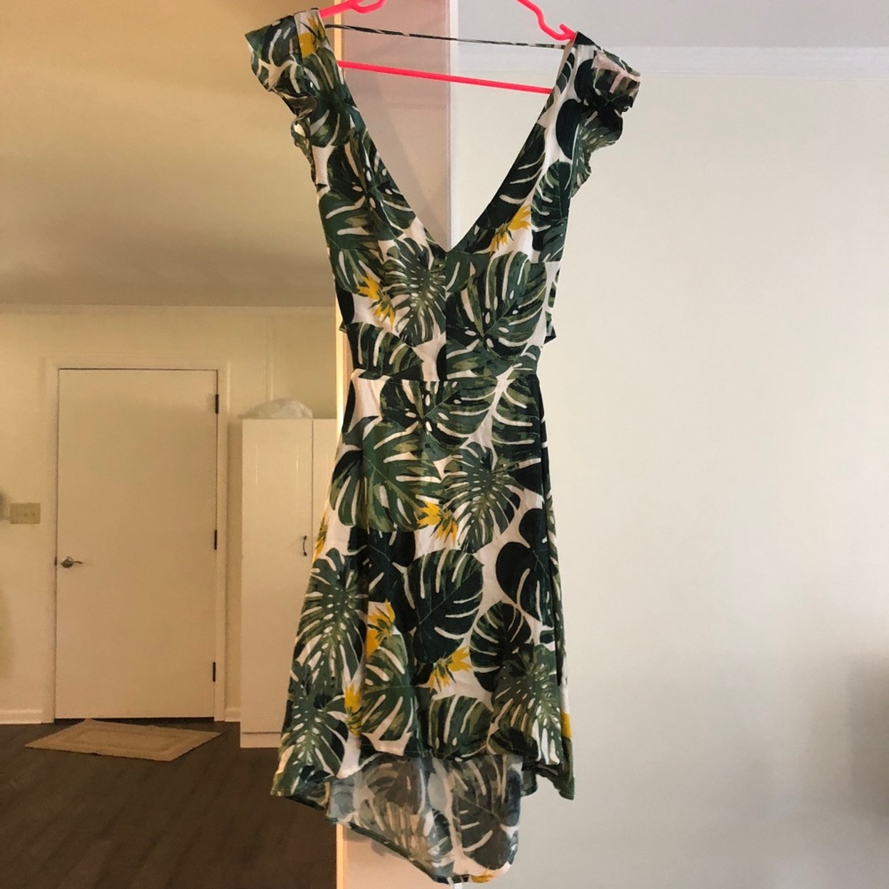For Love And Lemons Green Leaf Print Mini Dress